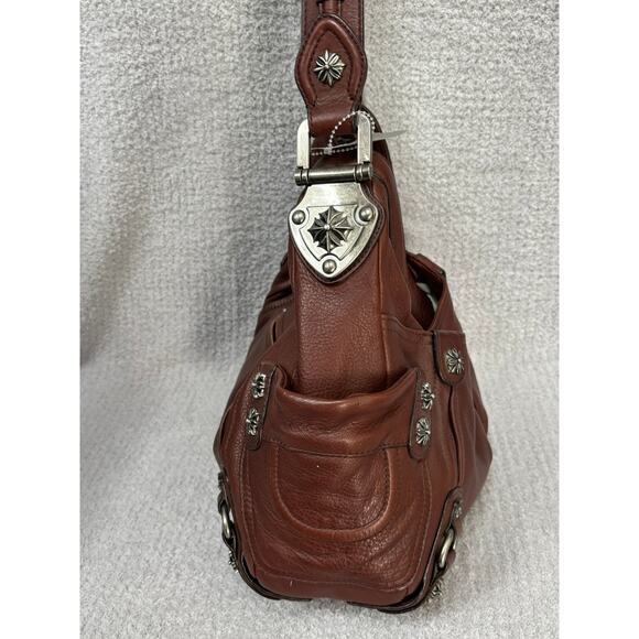 B. Makowsky Brown Leather Studded Shoulder Bag #42621 - Picture 4 of 13